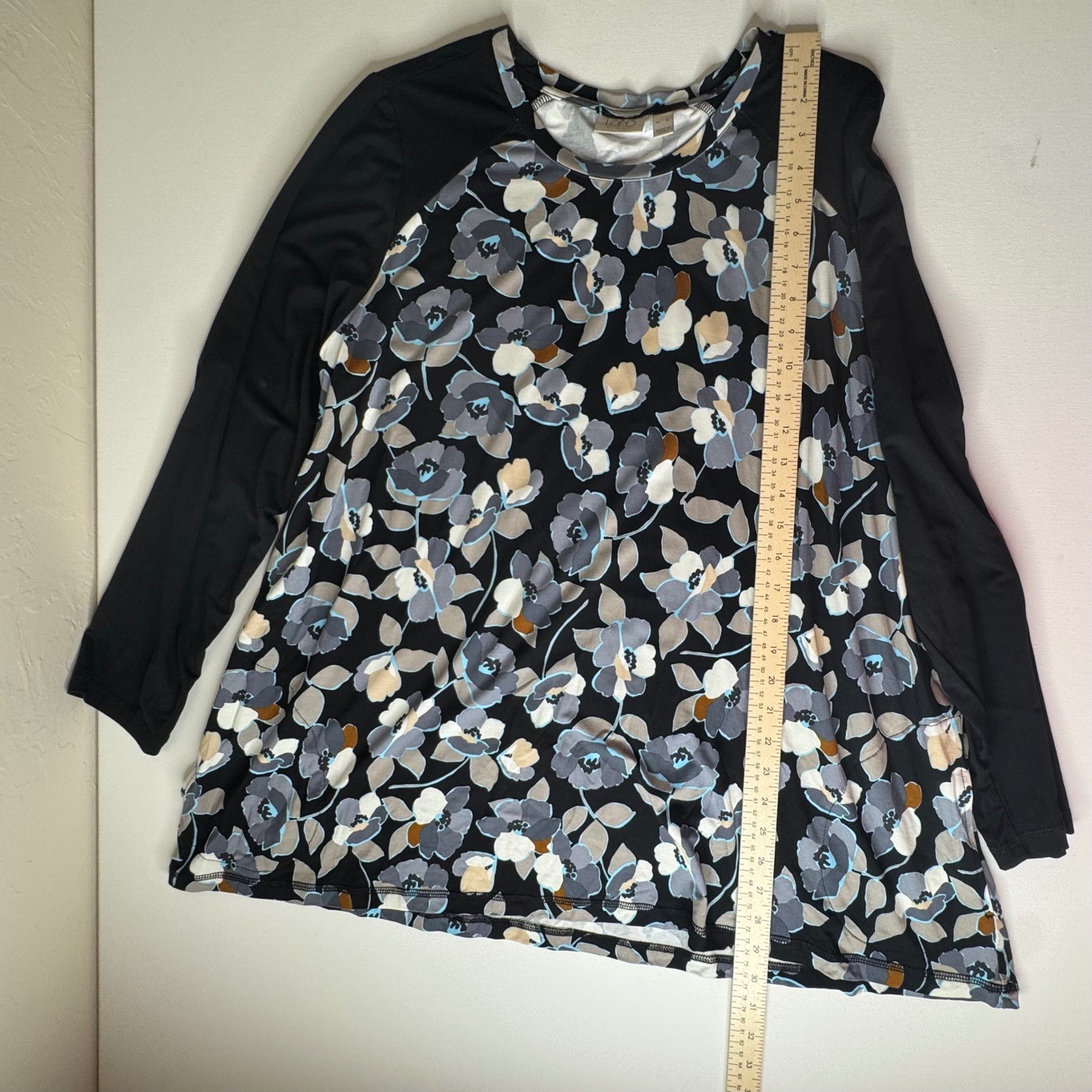 LOGO Lori Goldstein Floral Swing Tunic Top Size XL Soft Stretch Comfy Fall Artsy