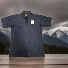 FabTech Warn Jeep Logo Blue Short Sleeve Red Kap Shirt Button Up Mens Medium