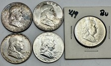 Lot of 5 1949-P Franklin Half Dollars AU-BU Details