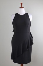 AIDAN AIDAN MATTOX 175 Solid Black Crepe Cascading Ruffle Evening Dress Size 12