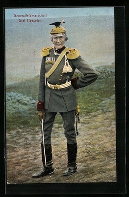 Postcard Field Marshal Graf Haeseler in uniform in the field 