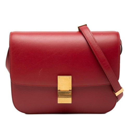 Celine Classic Box Crossbody Shoulder Bag Red Leather Ladies CELINE Used