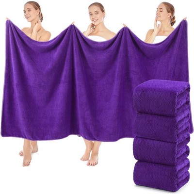 Set of 4 Extra Large Bath Towels Measuring 40 X 80 Inches, Made of Soft Coral F
