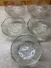 VINTAGE 5 x RAVENHEAD LEAF PATTERN KLARGLAS SCHALEN-GESCHIRR-5 ZOLL RUND