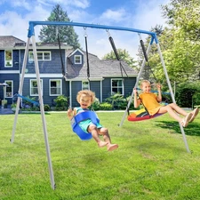 440lbs Metal Swing Set with 2 Swings Heavy Duty Frame Outdoor Backyard Kids Play