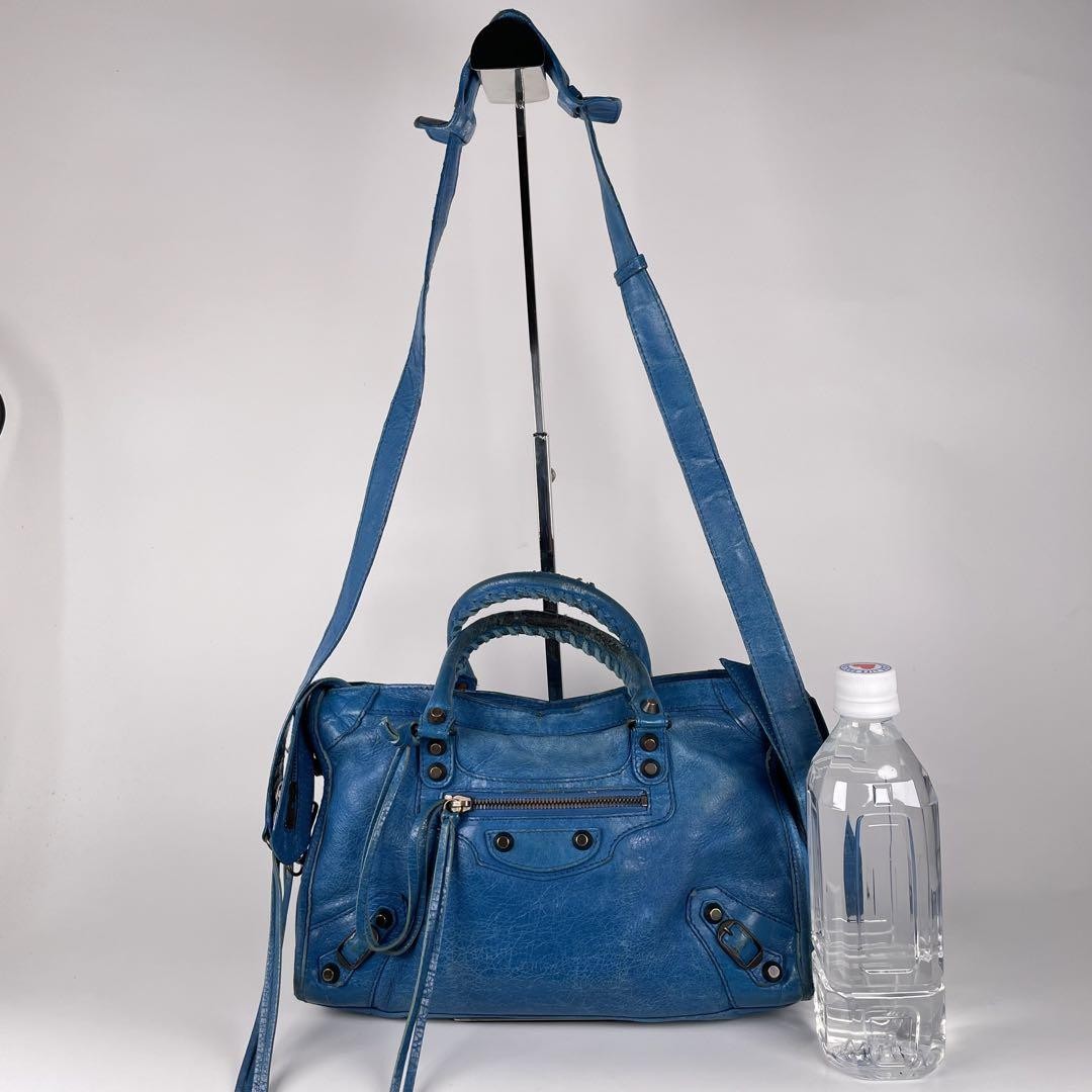 Balenciaga City 2way Handbag Blue Leather Shoulder Hand Bag