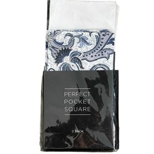 2pc Set Perfect Pocket Squares Cotton - White  Paisley Blue - 25