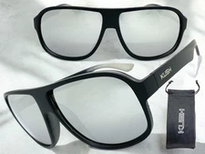 Classic Sleek Modern Retro Sporty KUSH SUNGLASSES Large Black Frame Chrome Lens