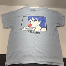 Spencer's Vintage Anime Adult Light Blue T-Shirt L Popsicle Licking Anime Girl
