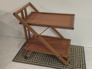 ARREDAMENTI ITALIA Mid Century Style Wood Folding Rolling Bar Cart Trolley