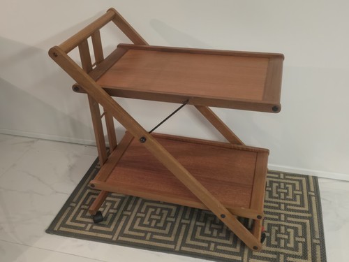 ARREDAMENTI ITALIA  Mid Century Style Wood Folding Rolling Bar Cart Trolley