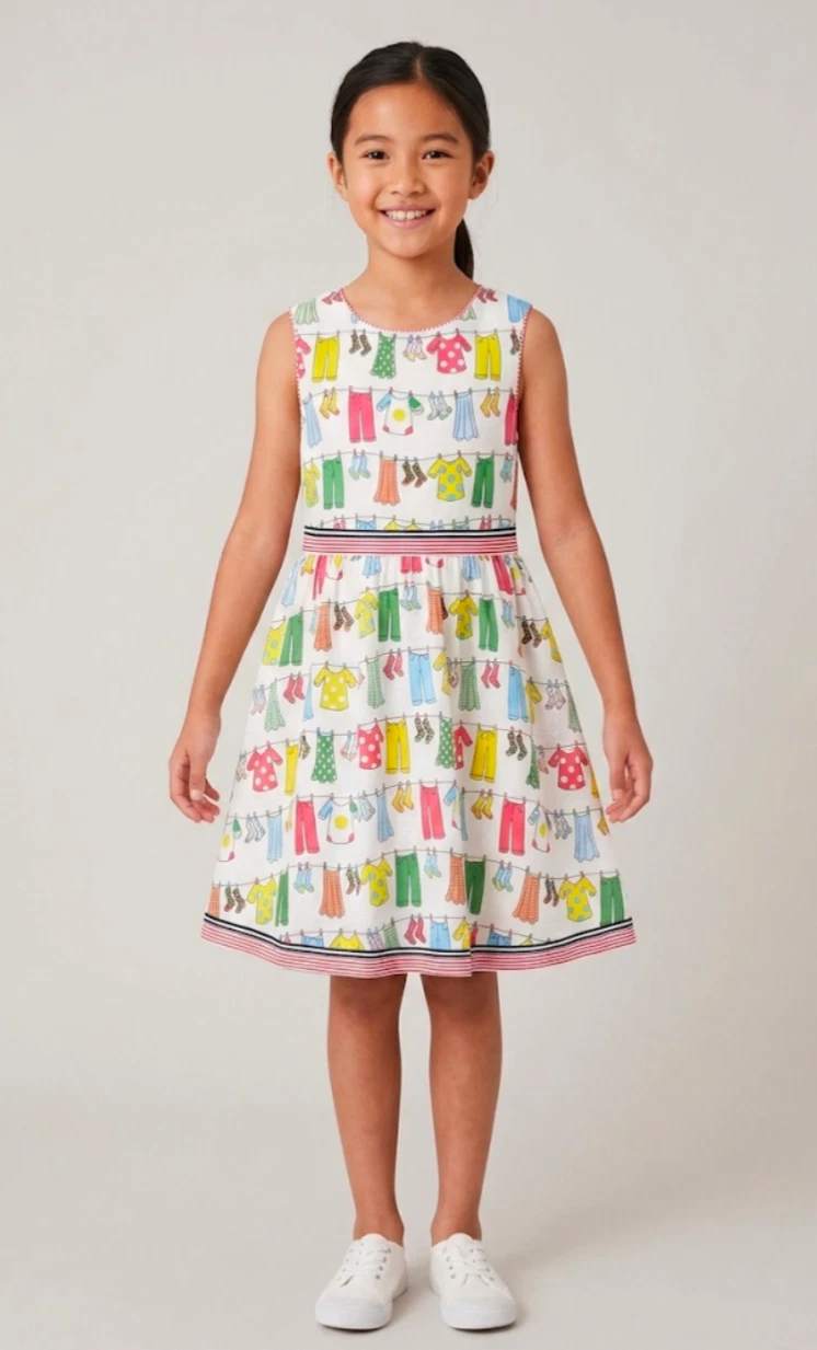 Girls Sundress Novelty Clothesline Print Size 160cm 10-12 yrs Whimsical Retro