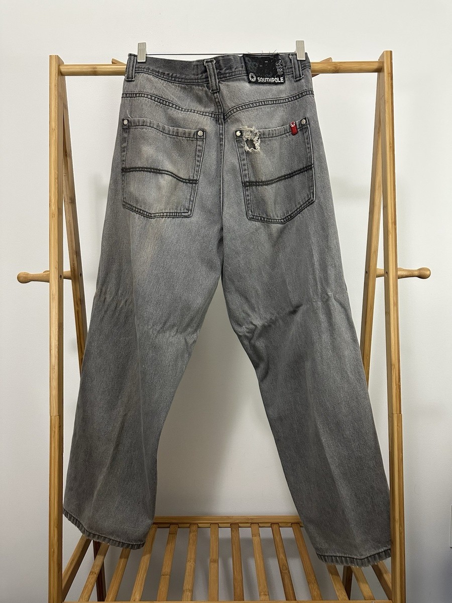 VTG Southpole Thrashed Faded Gray Denim Jeans Hip Hop Baggy Skater