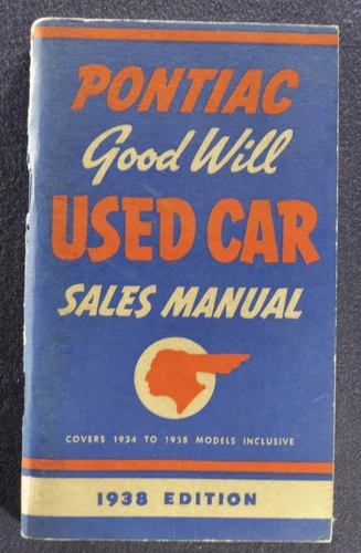 1938 Pontiac Used Car Sales Manual Six Eight Coupe Sedan Excellent Original 38