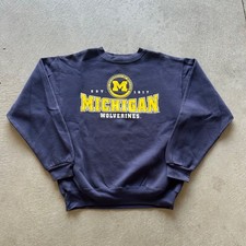 Vintage 90s Michigan Wolverines Sweatshirt Size Medium Navy Blue Crewneck NCAA