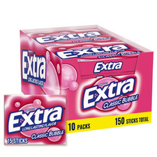 EXTRA Gum Classic Bubble Gum Sugar Free Chewing Gum Bulk Pack, 15 Stick Pack of