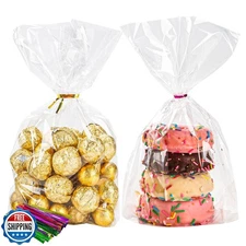NPLUX 100 Pack Cellophane Bags Clear Flat Bottom Cellophane Treat Bags Gusset