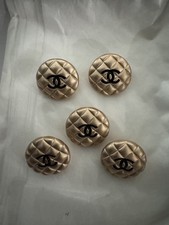 Chanel Golden Metal quilted Fabric with Black Cc Resin imprint Buttons Set Of 5