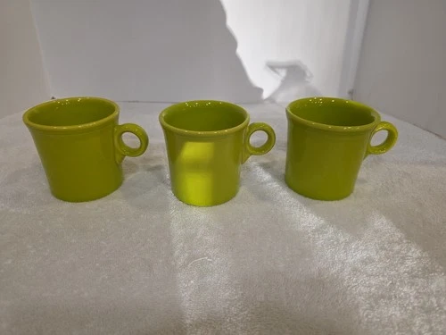 3 Post 1986 Fiesta HLC O Ring Handle Coffee Mugs USA Fiesta Ware Lime Green