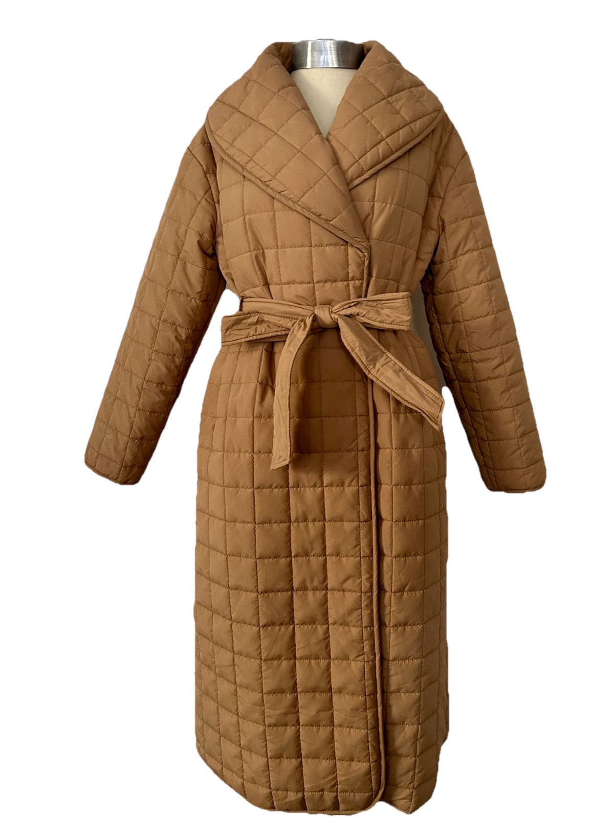 Nobody’s Child’s Tan Quilted Long Coat Belted Lightweight & Warm Sz S UK 8-10-12