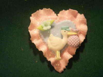 6 Pc Cold Porcelain Trinket Cake Deco Capia Baby Shower Favor - Pink Heart
