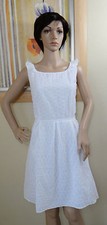 EU NINE WEST white w textured stripe sleeveless ruffle neck,pleat waist dress,12