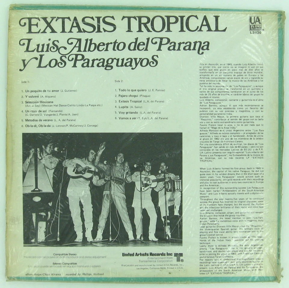 LOS PARAGUAYOS Luis Alberto del Parana Y UA LATINO 1972 Latin Salsa Funk RARE LP - Image 2 of 3