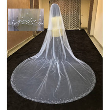 Bridal veil 2 layers with pearls Edge 120'' length beaded veil blusher