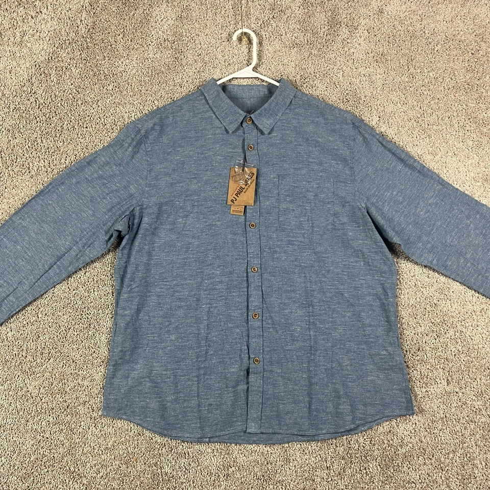 Paul Jones Button Up Shirt Mens 2XL Blue Linen Blend Beach Casual Preppy NEW - Image 2 of 4