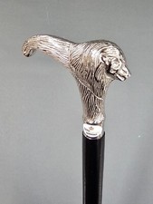 Löwe Gehstock Wanderstock Flanierstock Stock silbern schwarz 96 cm Spazierstock