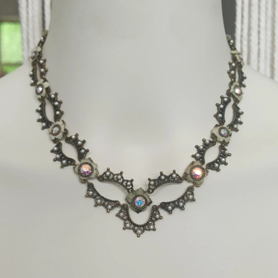 Collar Michal Negrin Romántico Victoriano Novia Blanco Ancho AB Shabby Chic Retro Foto 2 de 4
