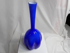 Vintage 1970's Elme Glasbruk Vase Cobalt Blue 9.25" Scandinavian Melon-form MCM