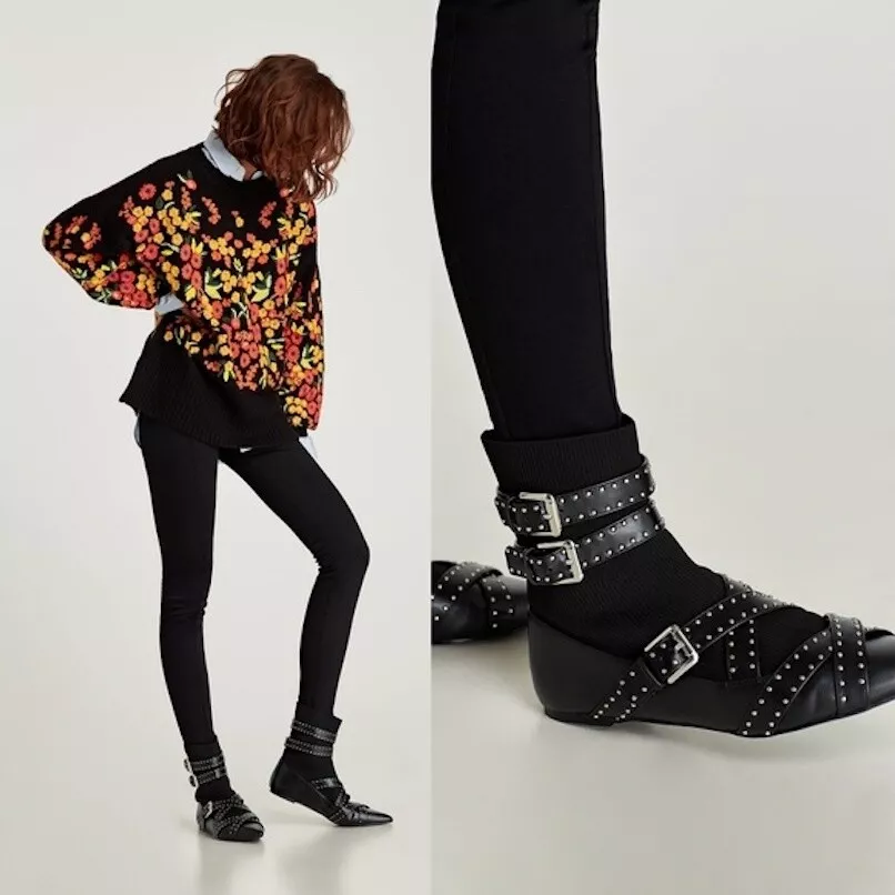 Black studded top sock boots