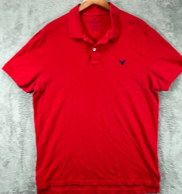 American Eagle Mens XL Polo Shirts Classic Red Blue Eagle Logo Woven Cotton SS