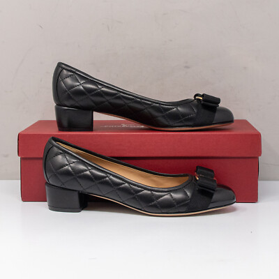 Salvatore Ferragamo Vara Black Quilted Leather Heels Size 6 B | eBay