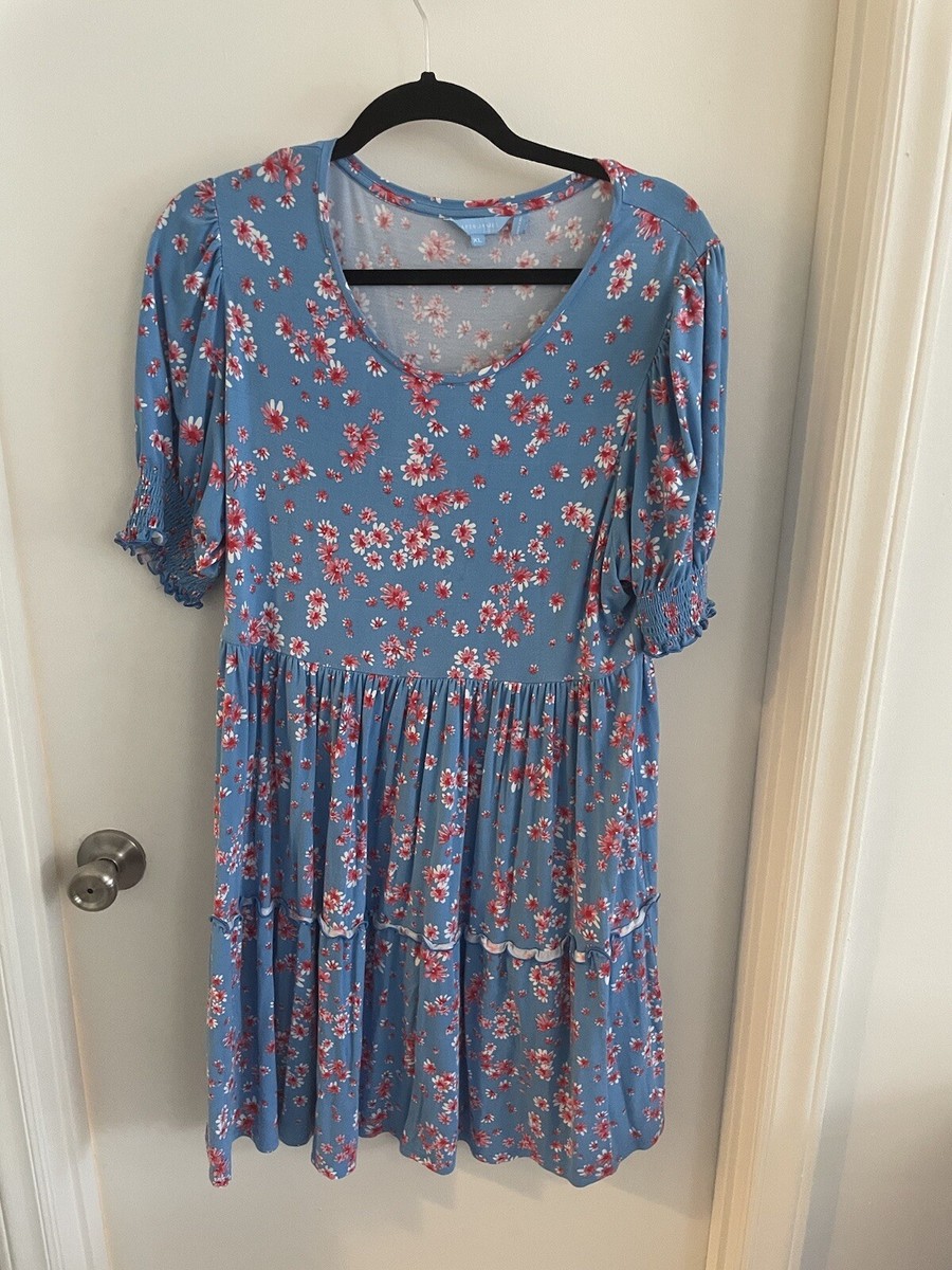 Draper James Blue and Pink Floral Fit and Flare Dress Size XL