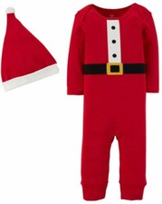 NEW Carter's 9M 9 Mos Baby Christmas Santa Sleeper One piece  Hat Set Holiday