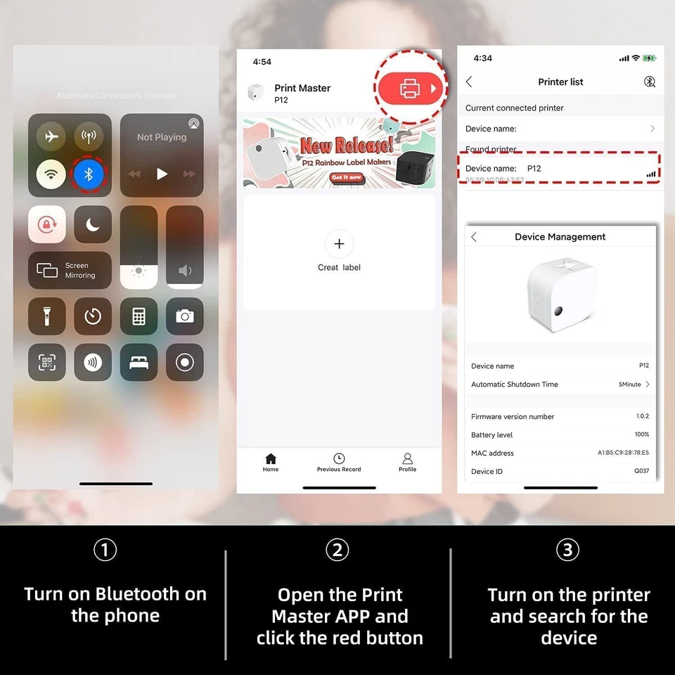 Etikettendrucker Bluetooth P12 Etikettiergerät Labeldrucker Beschriftungsgerät - Bild 4 von 4