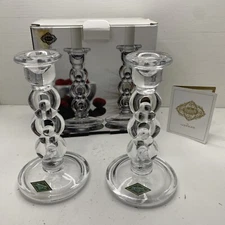 Shannon Crystal by Godinger candle stick pair 7 “ tall New 