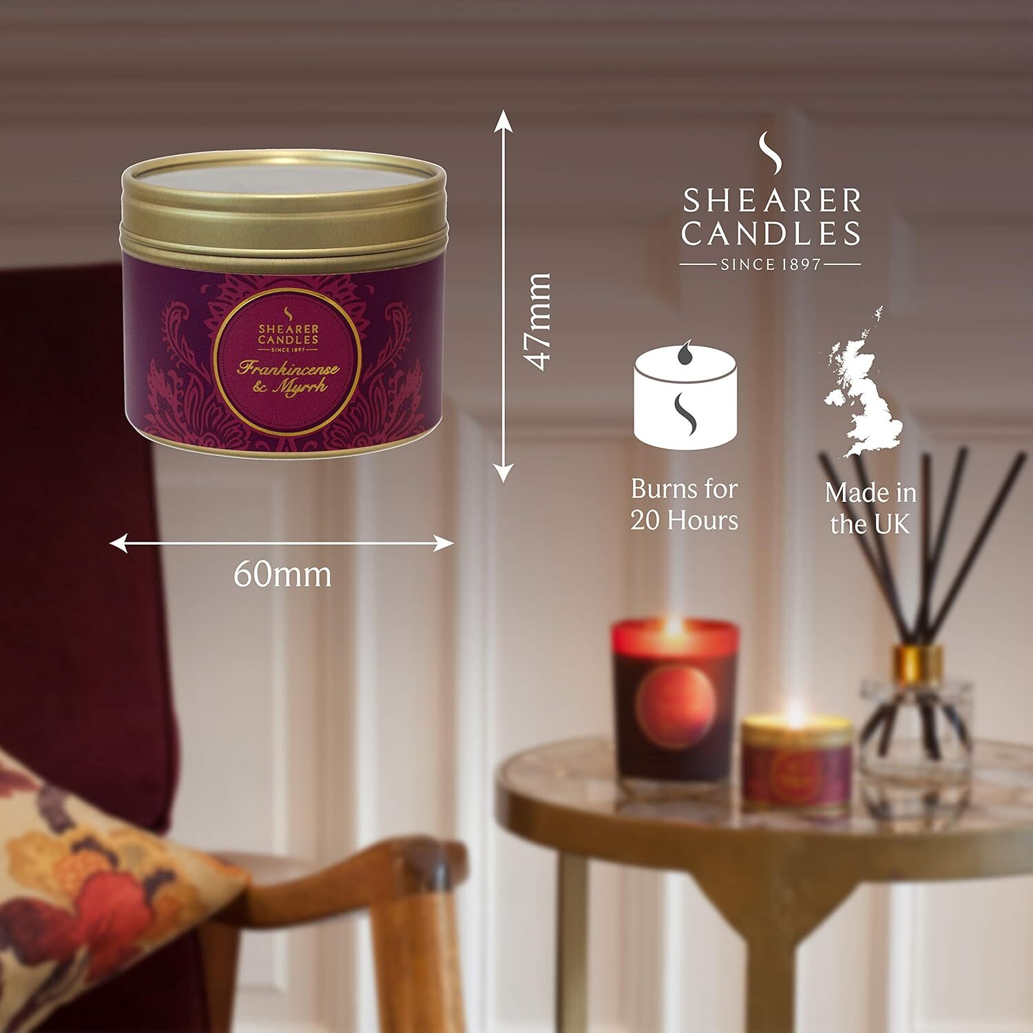 Shearer Candles Frankincense and Myrrh Large Scented Gold Tin Candle