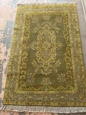 hand-woven wool carpet Oriental Rug green and yellow magic carpet, 6' 6" X 3' 11