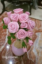 Flowers crochet bouquet decor rose floral handmade pinkish set of 10 the vase