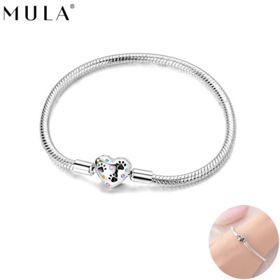 MULA Original 925 Silver Colorful CZ Paw Print Clasp Bracelet For Women Jewelry