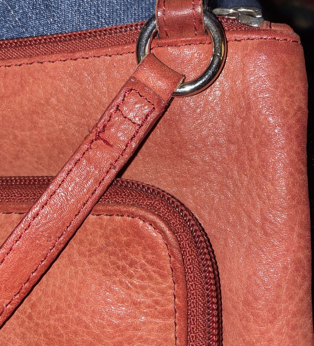 FOSSIL Leather Purse Crossbody Red Long Handle Zi… - image 6