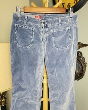 Vintage Y2k 2000s Velvet Flare Pants Guess Jeans Dusty Blue Gray 28 x 31 Juniors