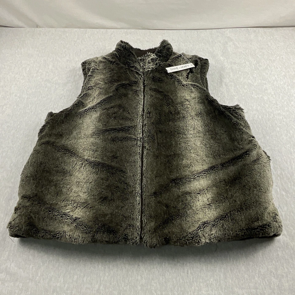 KC Collections Faux Fur Vest Women’s XL Reversible Full Zipper Brown And Gray - Image 3 of 4