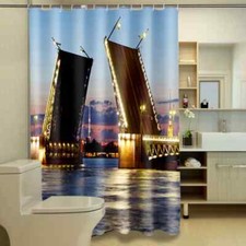 Water Bridge At Night 3D Shower Curtain Polyester Bathroom Decor Waterproof