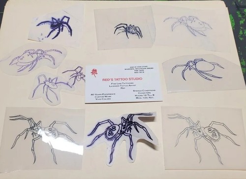 1970s 1980s Acetate Stencil Spiders Used By RED'S TATTOO STUDIO From Flash