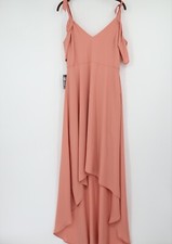 NWT Express Peach Chiffon Hi Low Dress Size 10 V-neck Ruffles Sleeveless