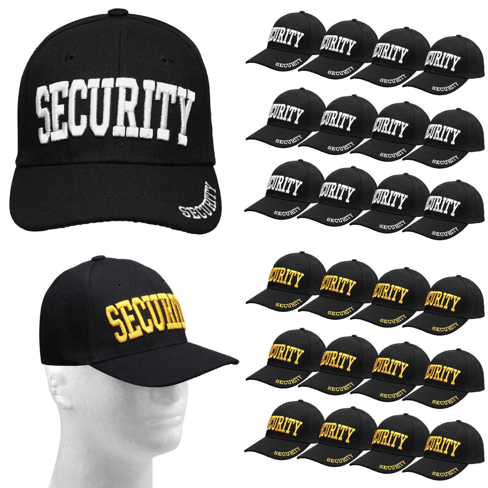 Wholesale 12 Pack Security Baseball Cap Hat Embroidery Front Bill Back